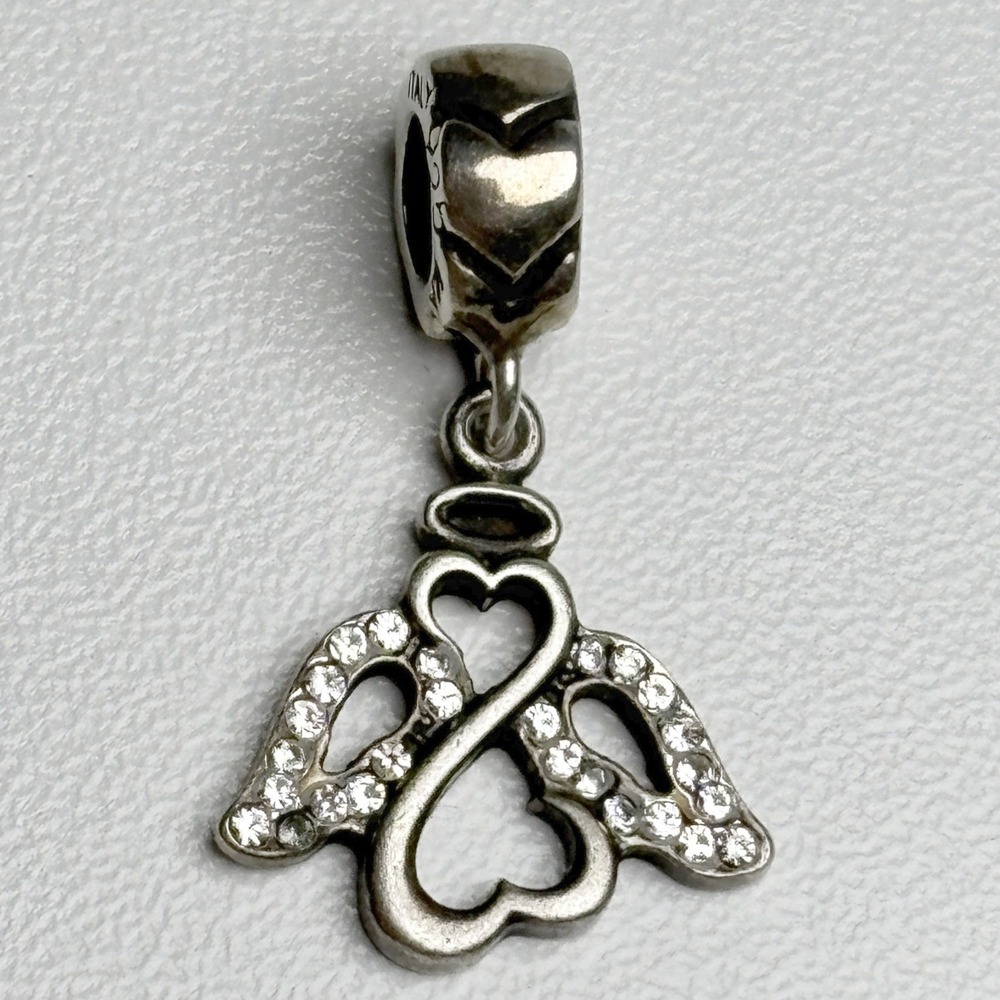 Michael Anthony Angel Wings Heart Dangle Charm 925 Silver CZ Italy Pave Halo